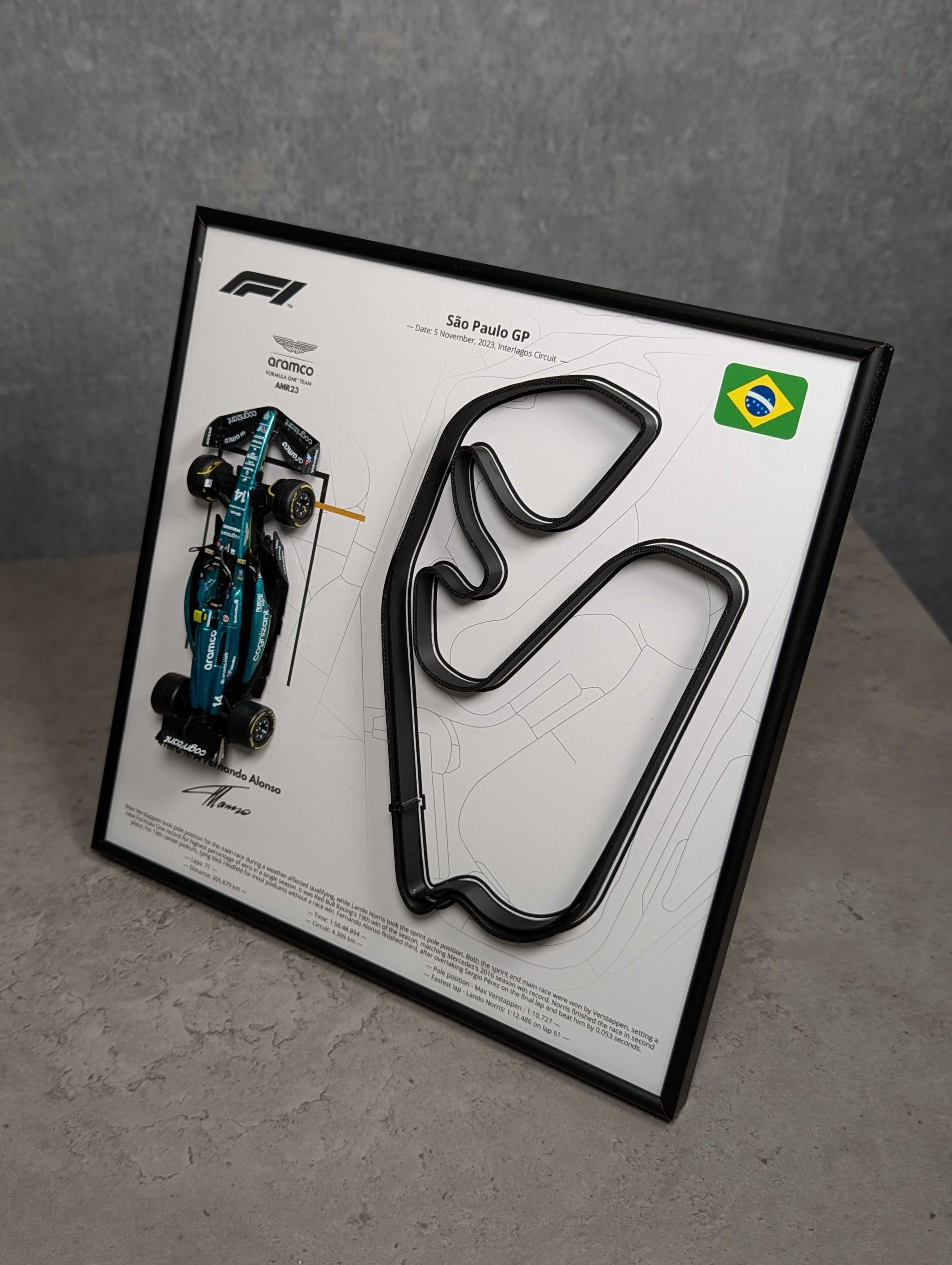Bburago з Рамкою F1 AMR23 Траса São Paulo GP 2023 #14 Fernando Alonso