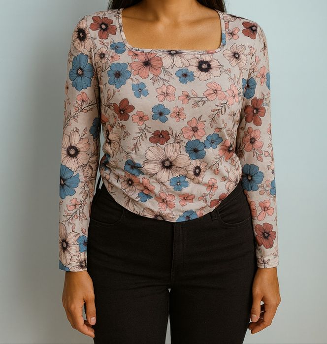 Bluzka w kwiaty S floral długi rękaw