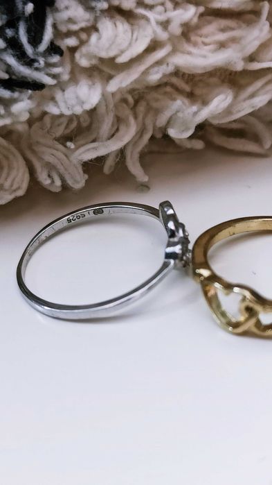 Pierścionki Srebrny & Złoty • Serduszka 925 • Opakowanie GRATIS •