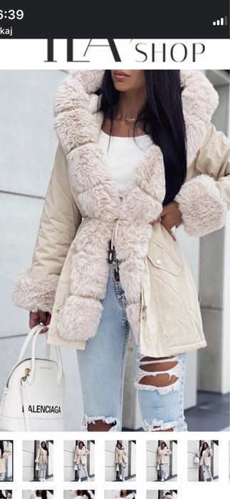 Ocieplana kurtka parka z futerkiem beżowa Georgia