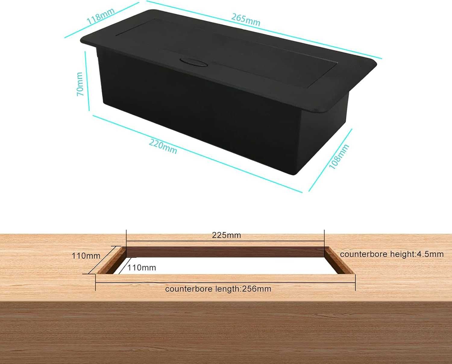 Wysuwane gniazdo stołowe z 2 gniazdami, 2 portami USB i typem C czarne