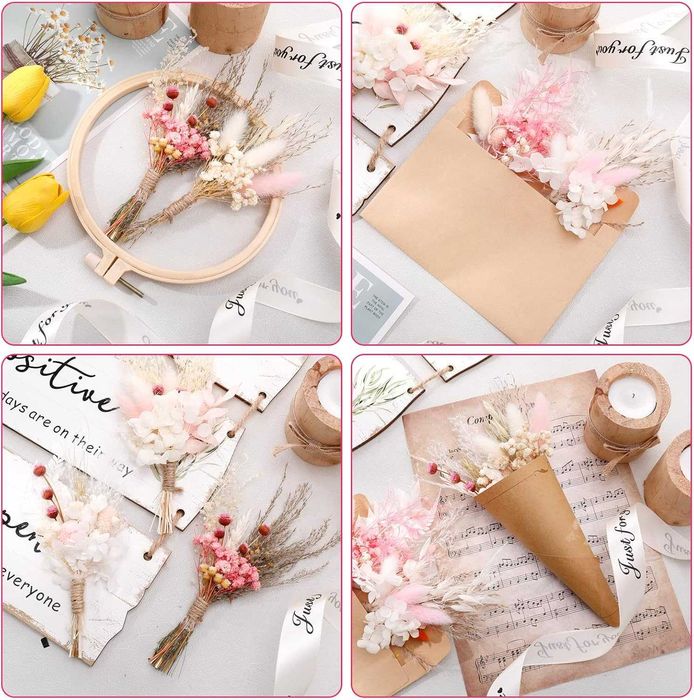 Zestaw 6 bukietów 6 mini suszonych kwiatów gipsophila do dekoracji DIY