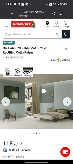 Gres Anni 70  verde mat 120x60cm 5 kartonów