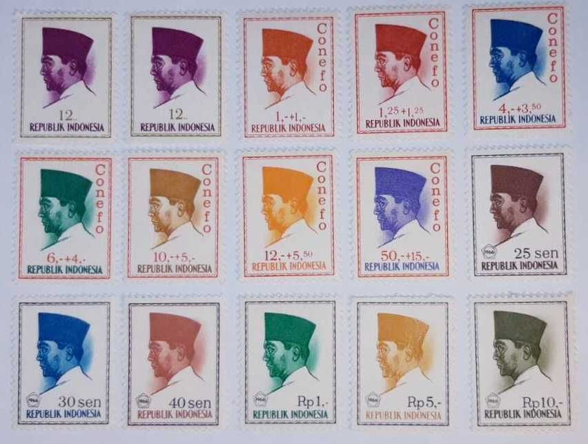 Indonezja. Znaczki pocztowe 1964-65 rok. Czyste.