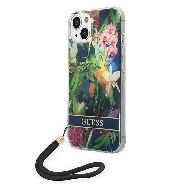 Puzdro Guess Flower Strap do iPhone 14 Plus / 15 Plus 6,7" - Niebieski