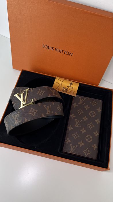 Zestaw prezentowy Louis Vuitton pasek i portfel monogram canvas