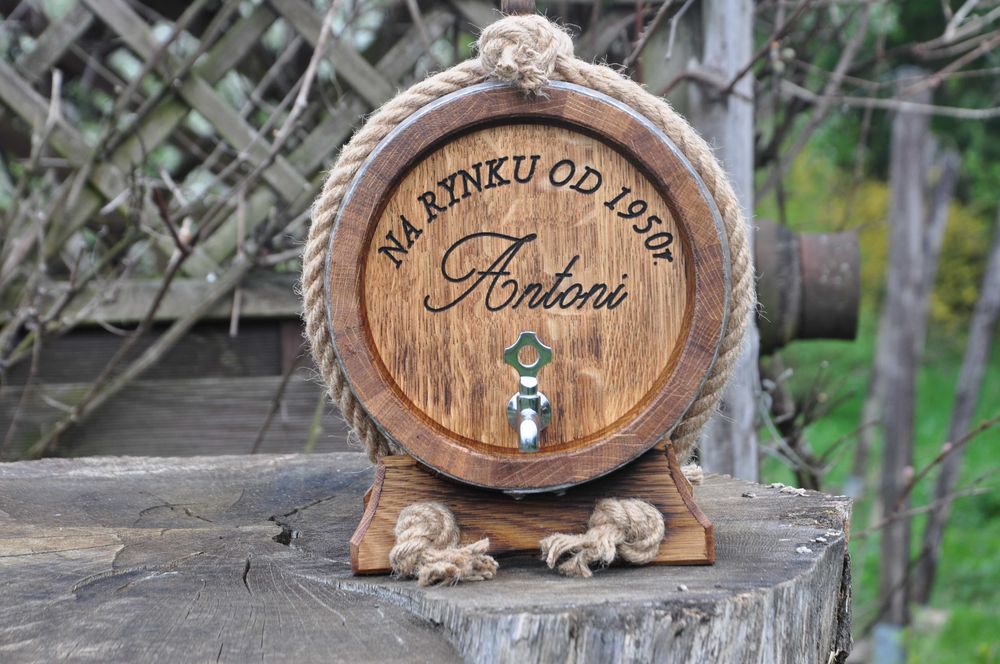 Nowa Beczka Dębowa 3L 5L 10L 20L z kranem mosiężnym na alkohol bimber