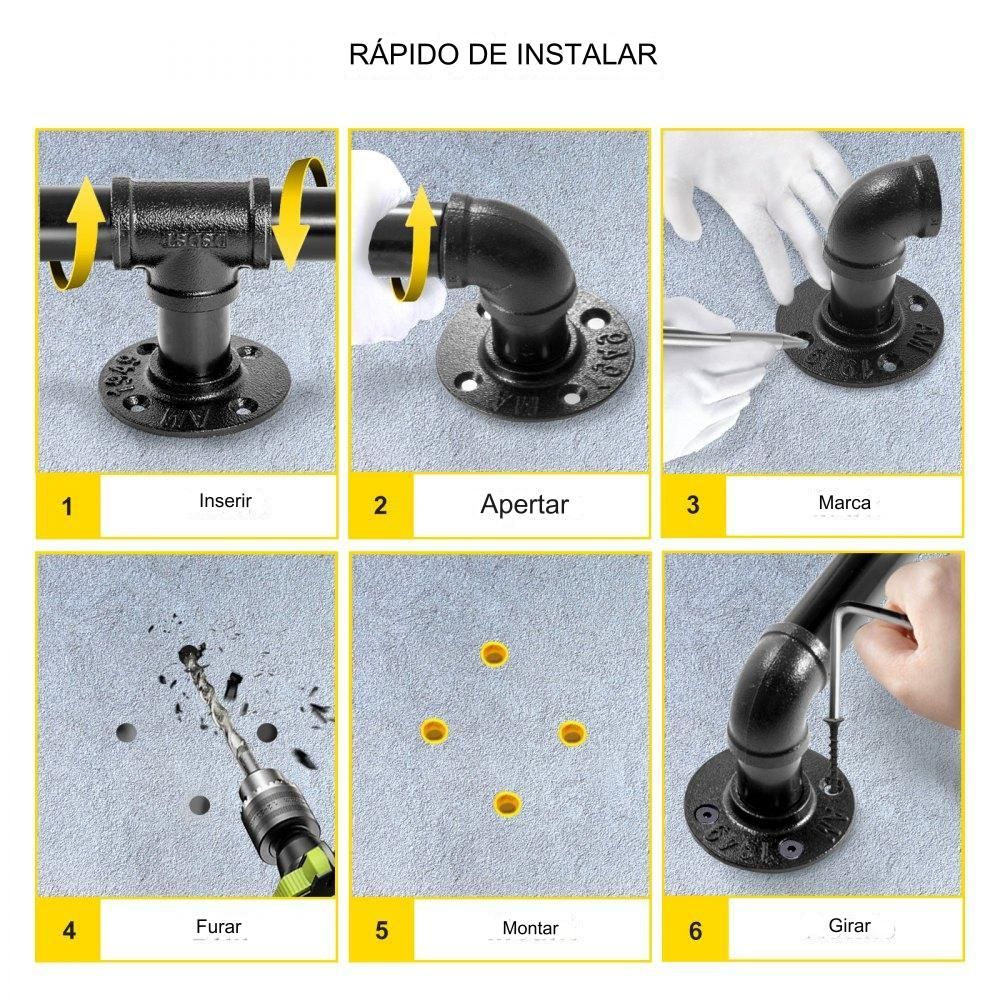 Corrimão Retrô de Tubo de Água com Suporte Industrial em Aço Carbono