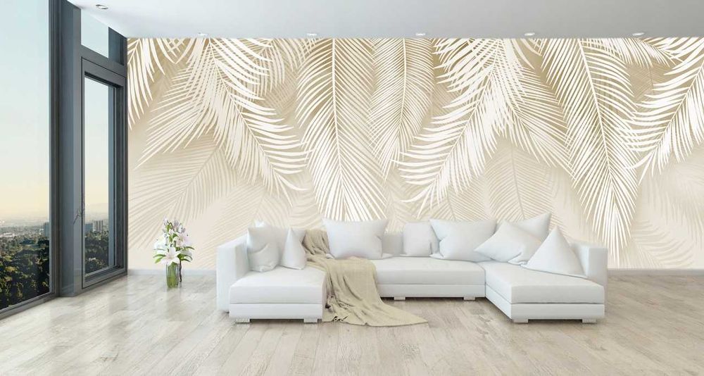 Fototapeta 3d LIŚCIE PALMY w odcieniach beżu FLIZELINA Winylowa 290g