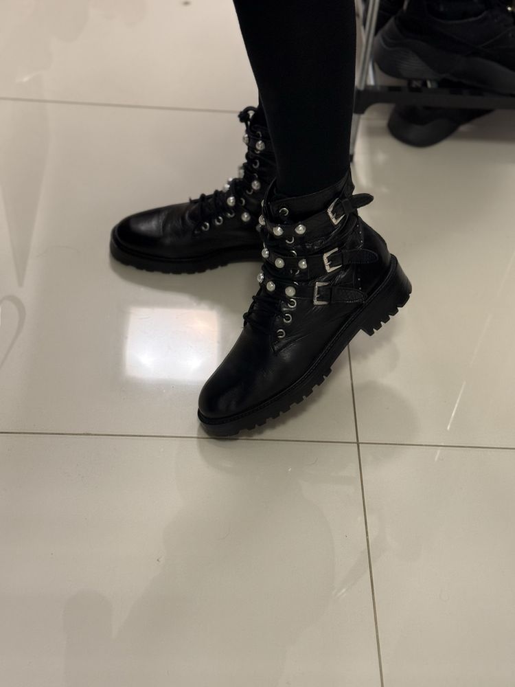 skórzane botki zara basic collection 40 rozmir
