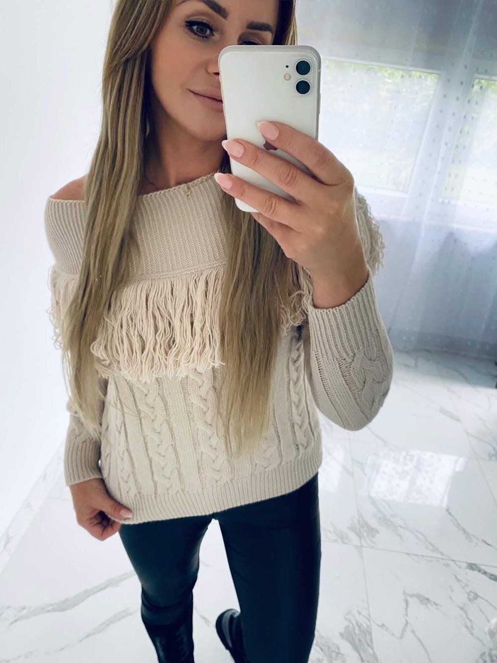 Sweter z Frędzlami Boho Vaiana Jasny Beż Uniwersalny