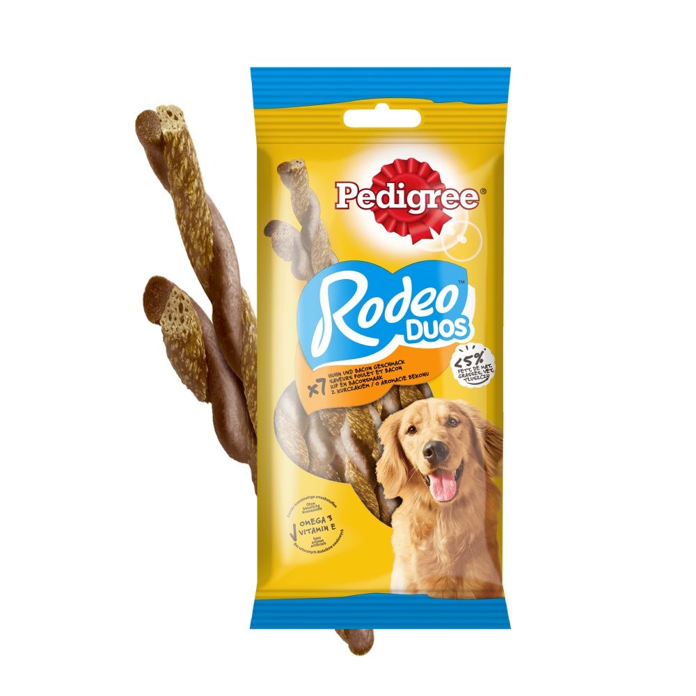 10x Pedigree Rodeo Duos, przysmaki dla psów z bekonem i drobiem. 123g