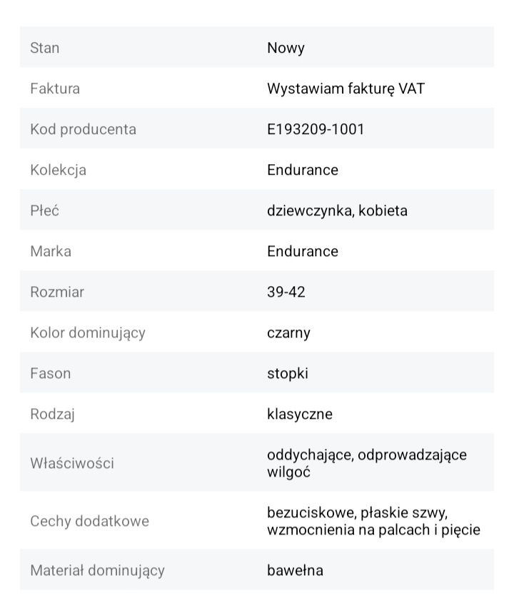 endurance Skarpetki stopki sportowe damskie czarne bawełna 39 40 41