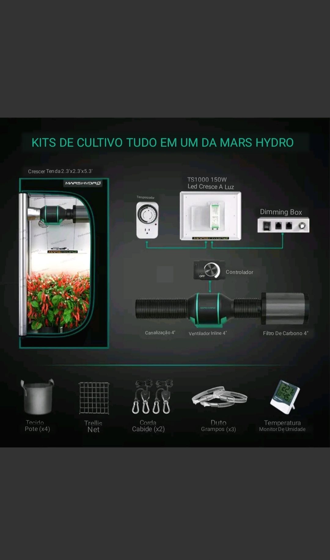 Marshydro Kits completos grow indoor TS 1000 LED + 70x70x160cm