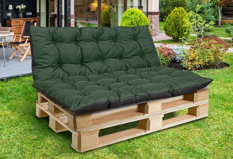 Zestaw Poduszka ogrodowa 120/80 cm + 120/40 cm na ławkę palety zielona