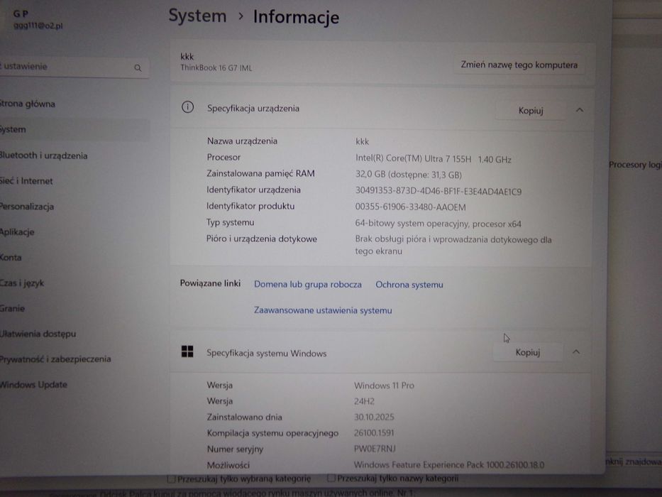 Lenovo ThinkBook 16 G7 IML 155H 32GB 1TB Win11  36 m-cy gwarancji