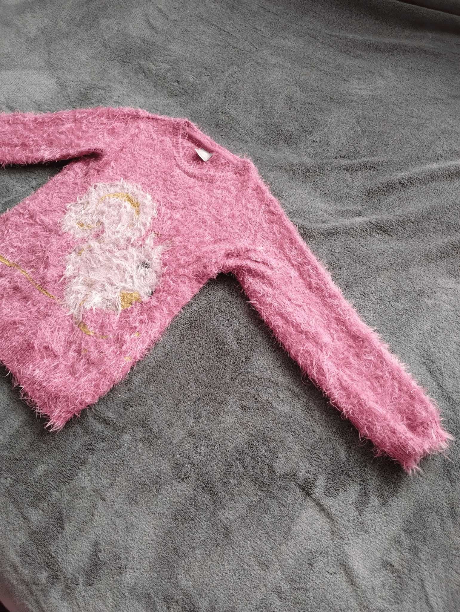 Różowy, włochaty sweter z długim rękawem, little kids, roz. 128 cm