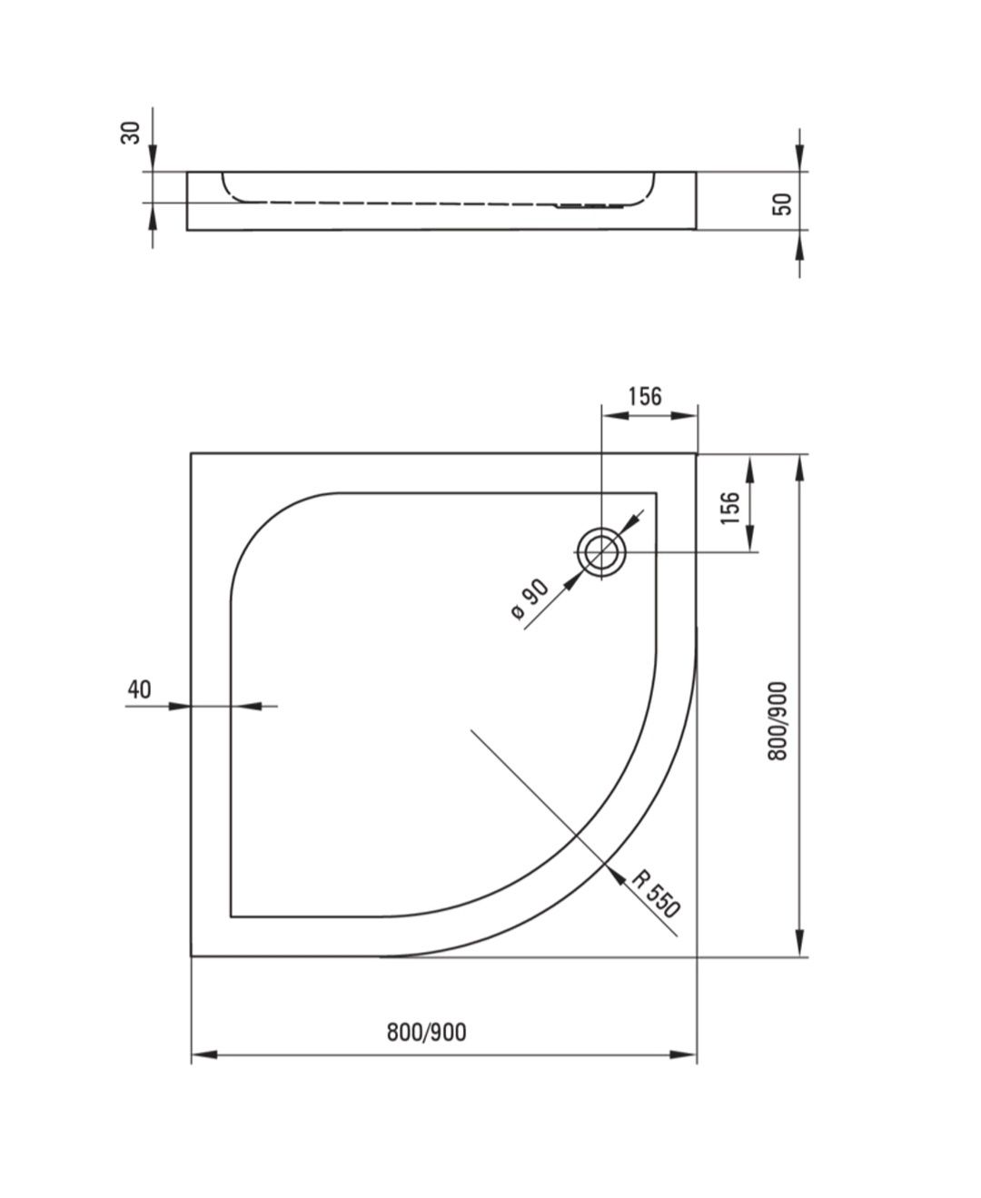 Brodzik Deante Cubic KTK 051B 90x90 polokragly