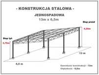 Konstrukcja skręcana Wiata rolna Garaż 6,5m x 13m Hala Magazyn Blaszak