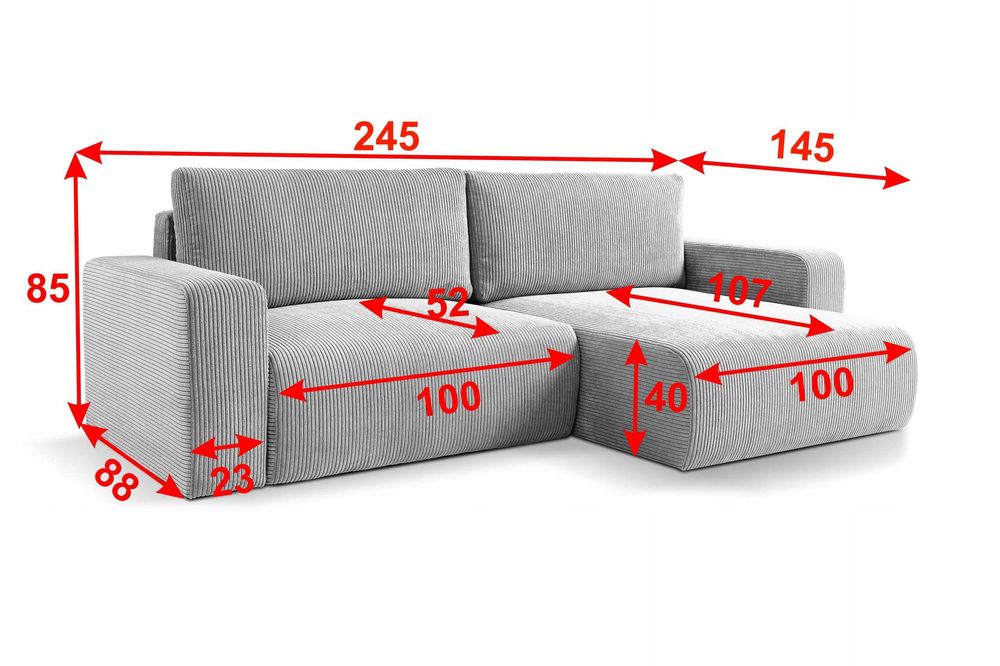 Wygodny narożnik sztruksowy GUSTO poso | pojemnik | funkcja spania