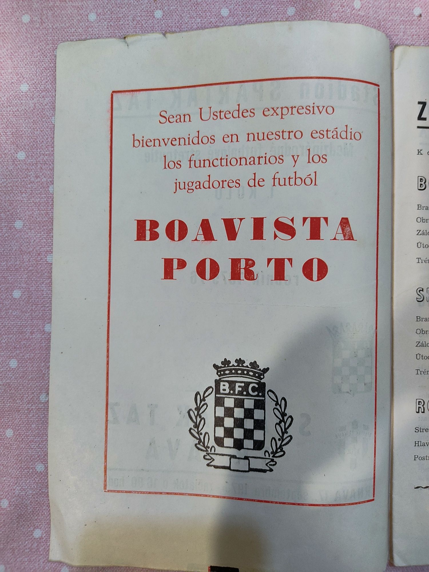 Programa de jogo Spartak Trnava Boavista taça de taças 1975/76