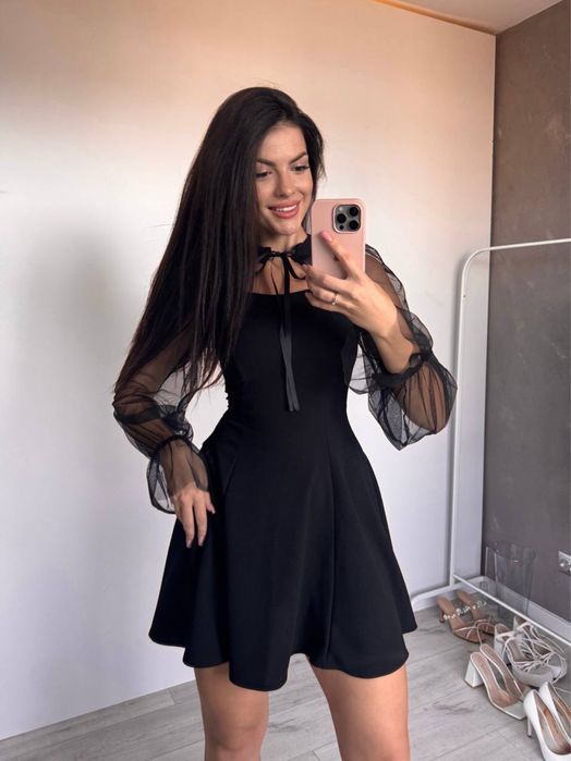 Сукня жіноча із прозорими рукавами чорна та біла