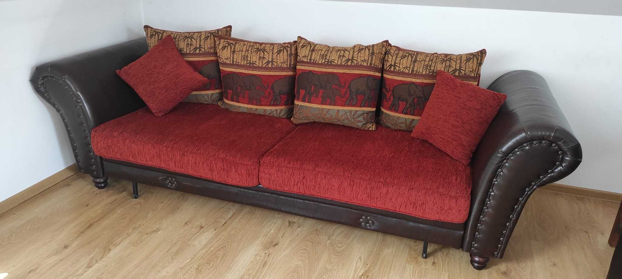 Duża sofa, kanapa - czerwony aksamit, styl kolonialny, orientalny