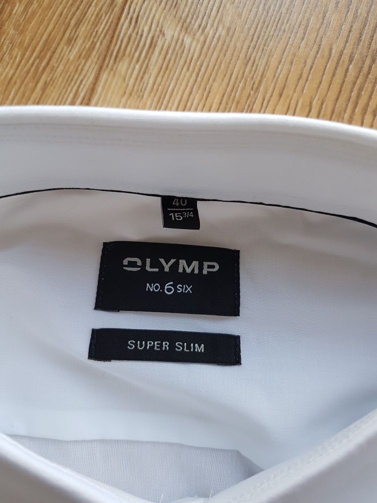 40 M OLYMP No Six koszula męska super slim biała mankiety na spinki