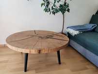 Stół dębowy z czarną żywicą – ręcznie wykonany – loft  industrial 90cm