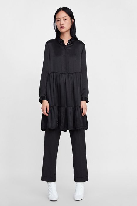 zara sukienka oversize koszulowa premium czarna babydoll S jedwab