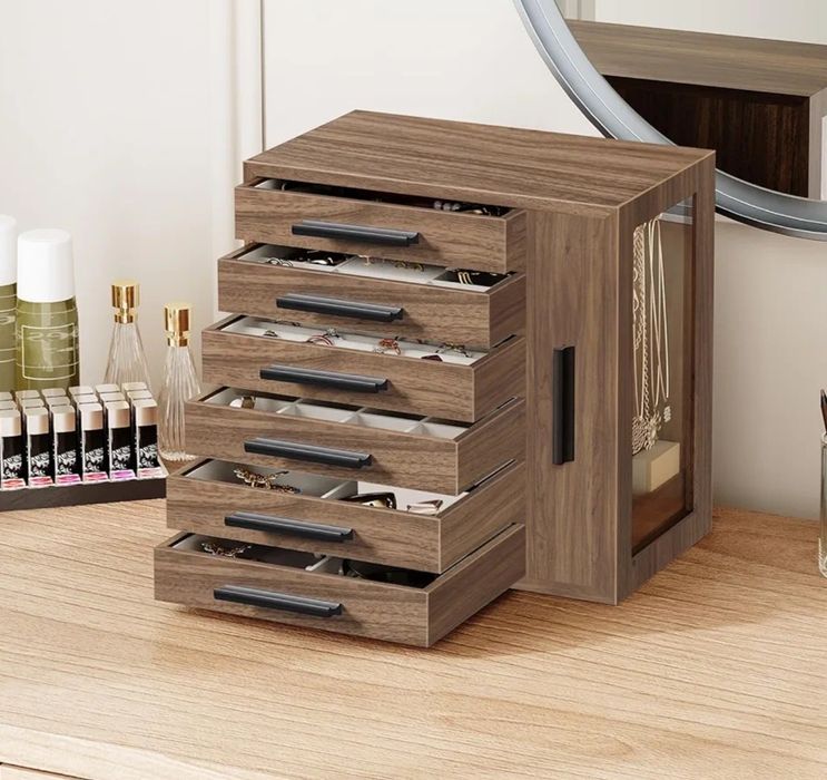 HOOBRO Pudełko na biżuterię dla kobiet, 6-poziomowe, drewniane