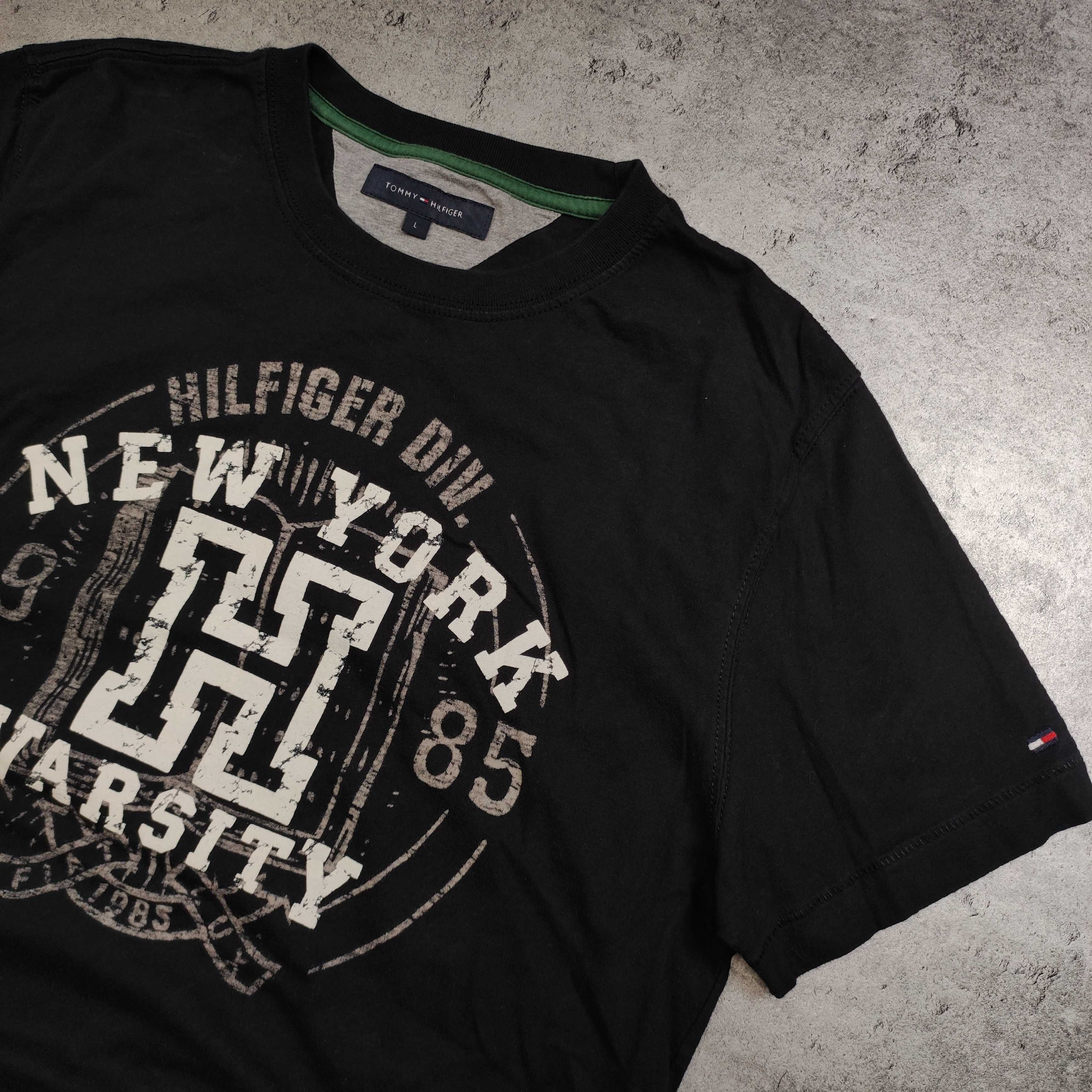 MĘSKA Koszulka Elegancka Bawełna Tommy Hilfiger Denim Duże Logo Casual