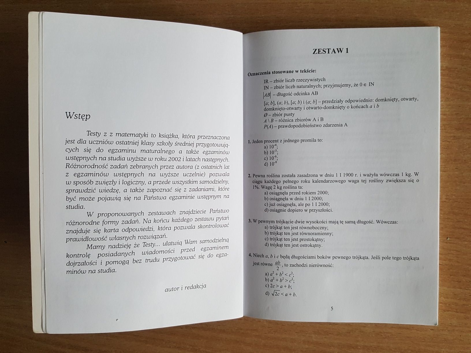 MATEMATYKA testy egzaminacyjne, egzamin wstępny, zestawy testów