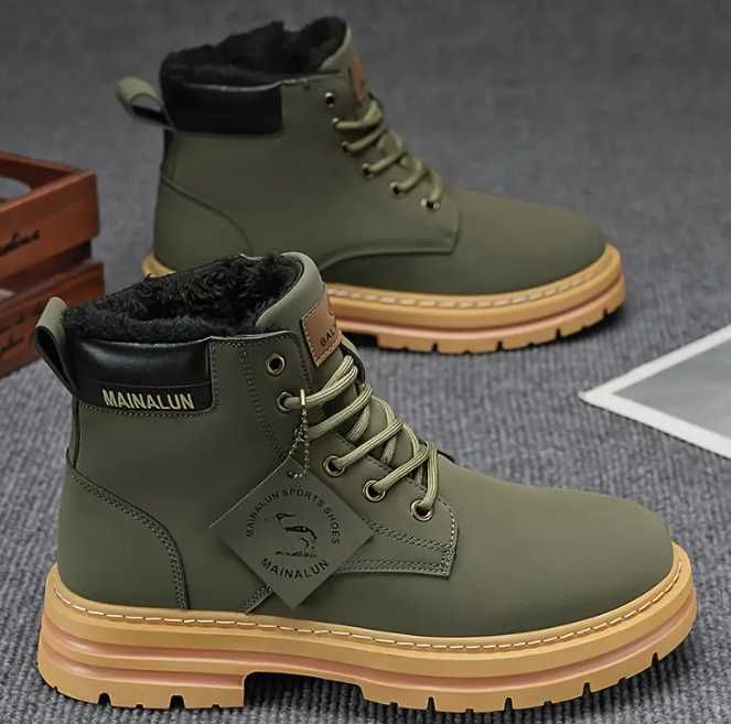 MAINALUN Чоловічі зимові черевикі, теплі, нековзна ПВХ підошва