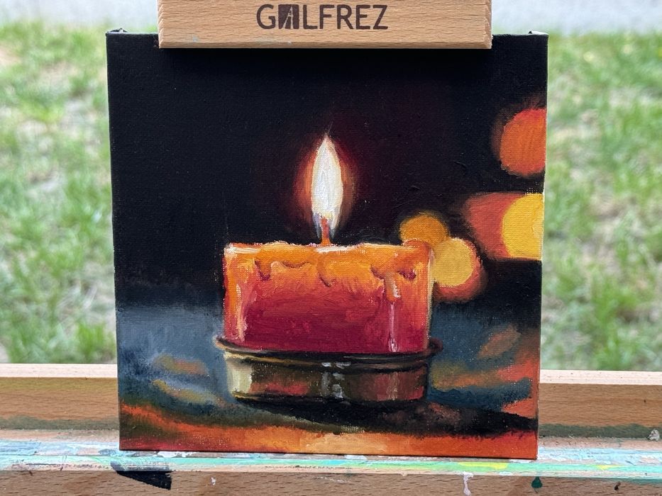 Obraz olejny 15 x 15 cm Świeca