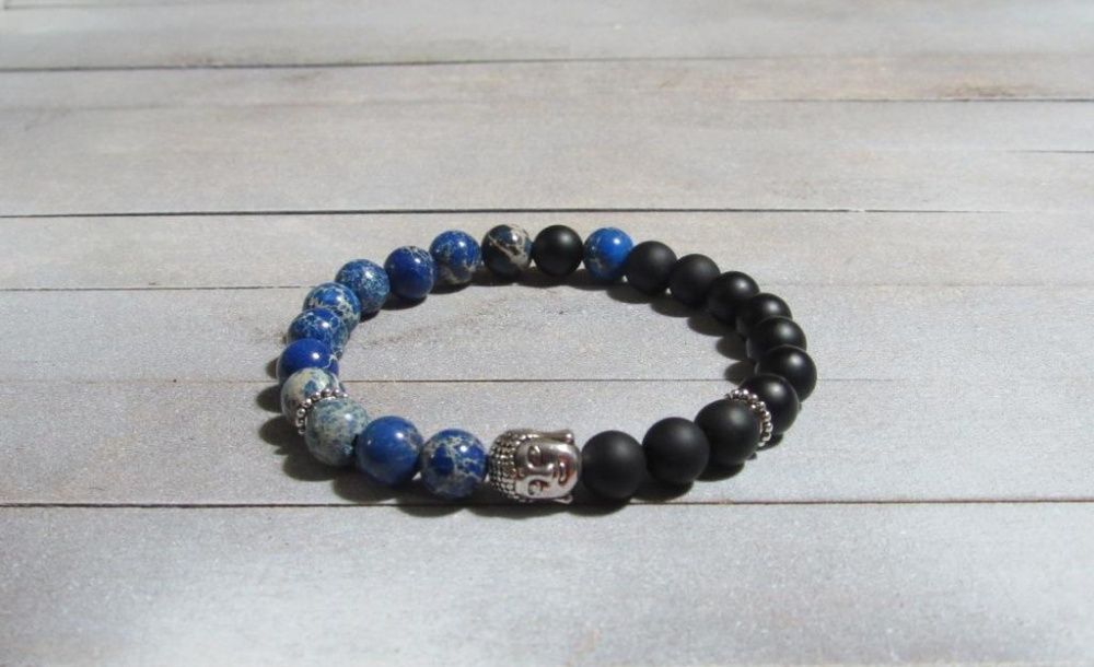 Pulseiras Masculinas com Pedras Naturais Azul Marítimo