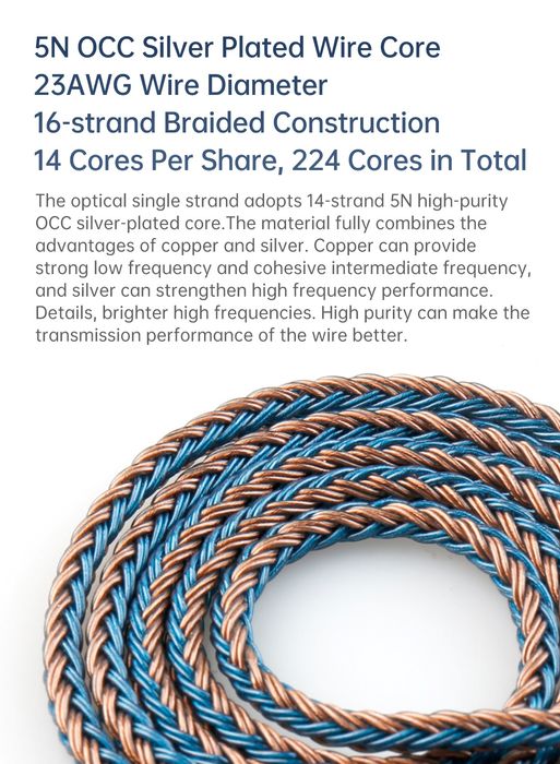 Аудио кабель 16-жильный KBEAR ST16 Cristal посеребренная медь