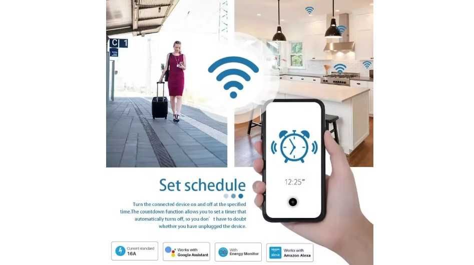 Розумна розетка Smart WiFi 20А енергомоніторинг Google Home Alexa Tuya