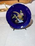 Vintage Niebieski Porcelanowy Mizuko Japonia Talerz w Złote wykonczeni