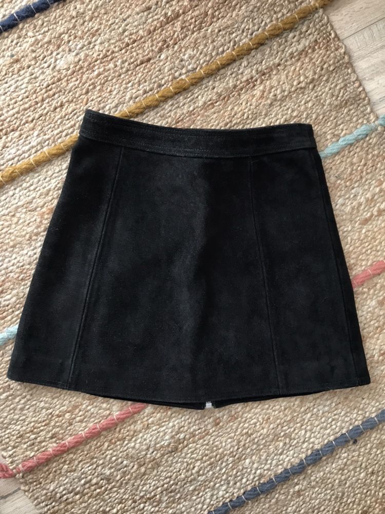 Spódnica skórzana Topshop xs 34 czarna trapezowa mini skóra z zamkiem