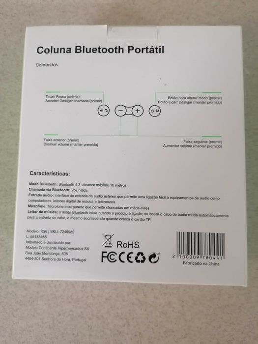 Coluna Bluetoth Portátil (Nova)