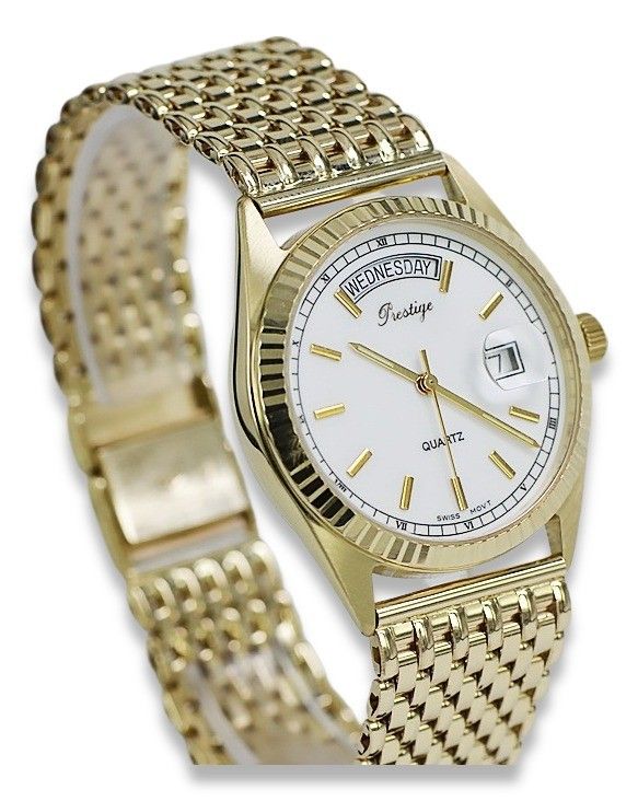 Złoty zegarek z bransoletą męski 14k 585 Geneve mw013ydw&mbw013y-W