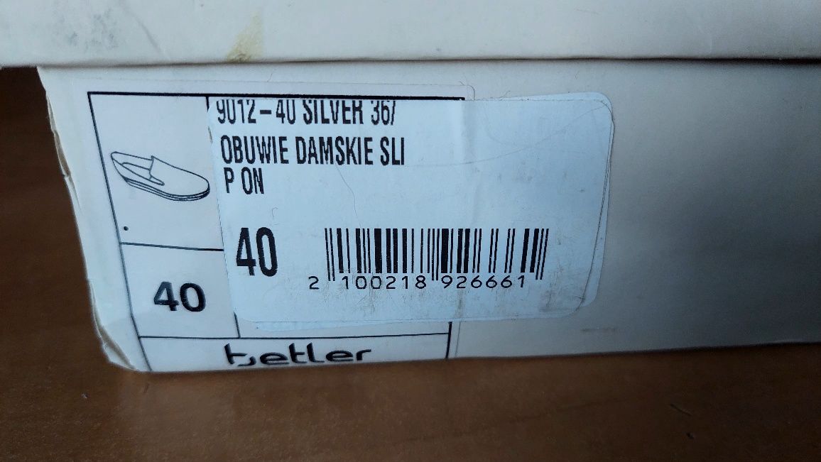 Buty damskie Betler srebrne silver nowe rozmiar 40