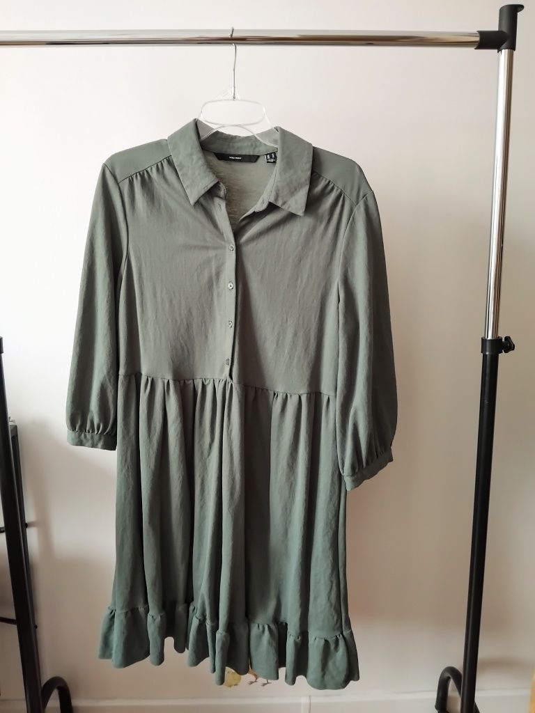 Sukienka Vero moda M khaki oliwkowy zielony wiskoza falbana