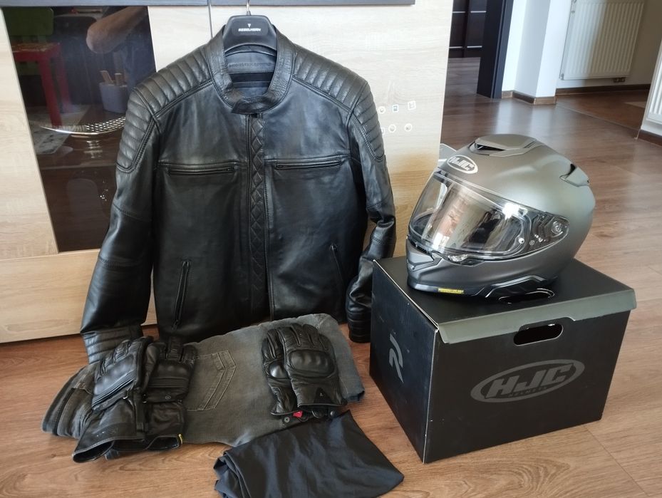 Kurtka motocyklowa skórzana Rebelhorn Hunter 2, kask HJC RPHA 71 ,