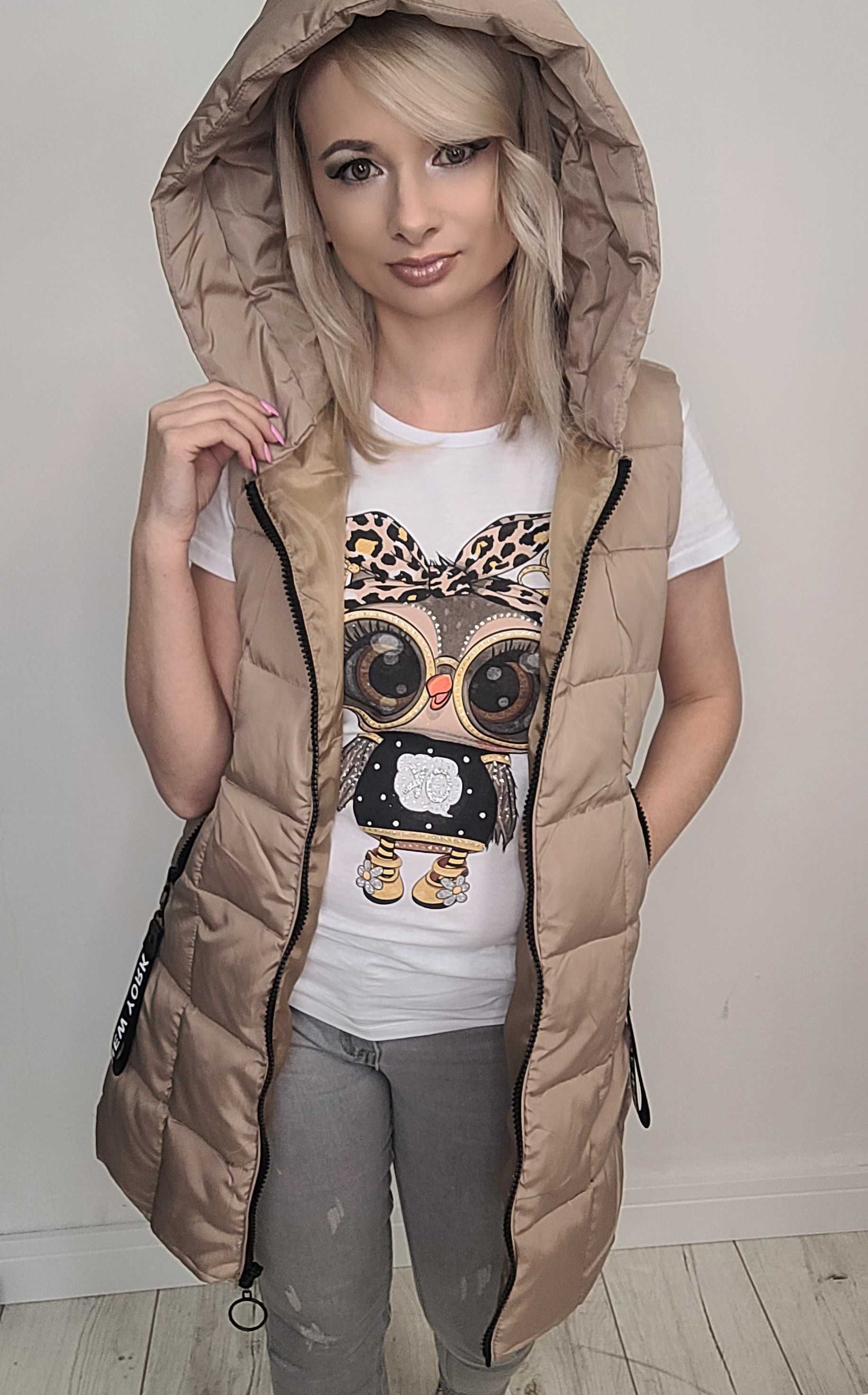 KAMIZELKA roz 3X-7XL bezrękawnik beż pikowana damska TU KUPUJESZ XXL