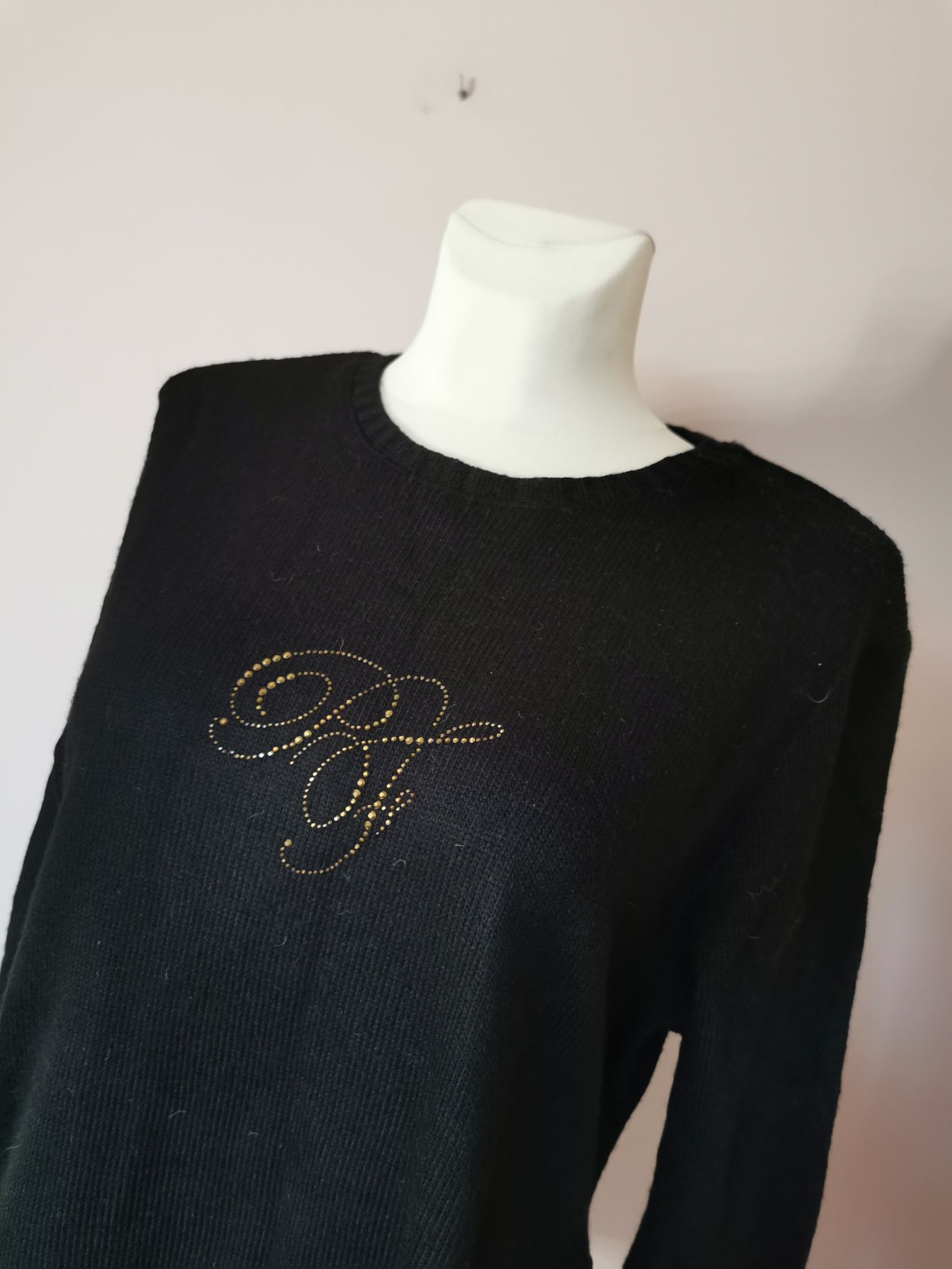 Paparazzi Fashion sweter wełniany wełna czarny biały 44 46 XXL 3XL
