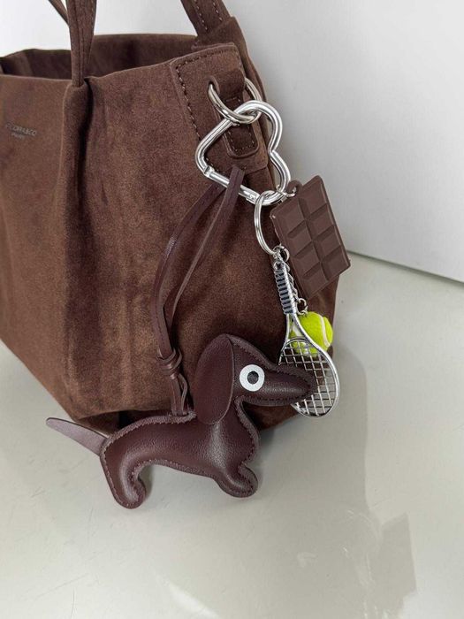 Torebka Flora&Co brązowa czekoladowa zamsz Eco zamszowa shopper brelok
