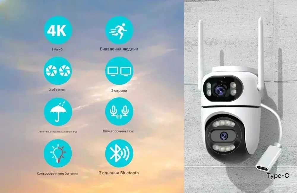 IP Wifi Камера видеонаблюдения iCsee 8МП Q2 Besder двойная уличная