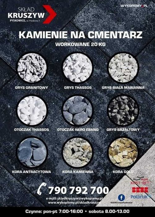 Kamienie ozdobne grysy na cmentarz workowane 20 kg